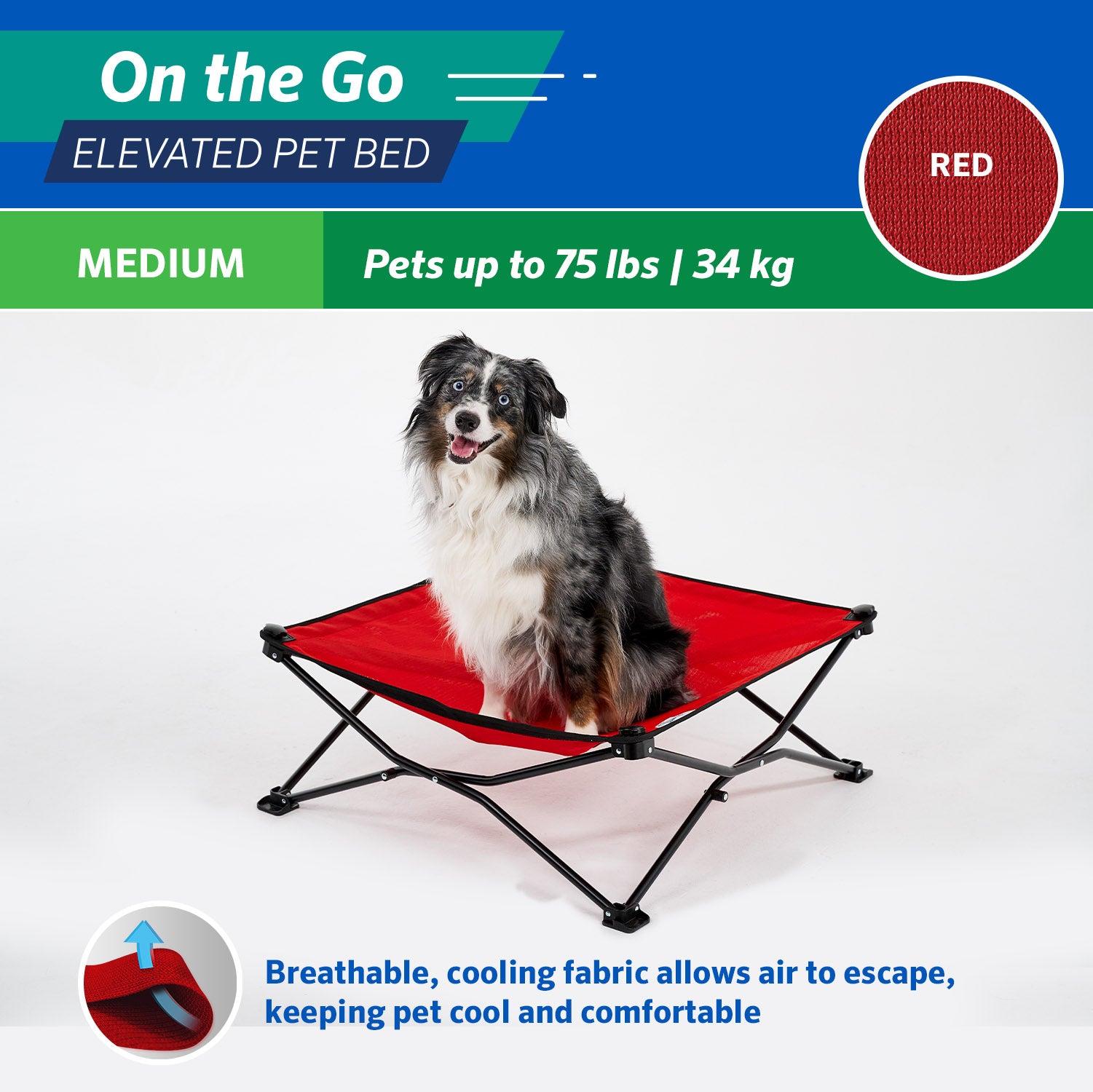 Coolaroo On the Go Elevated Travel Dog Bed， Medium， Red