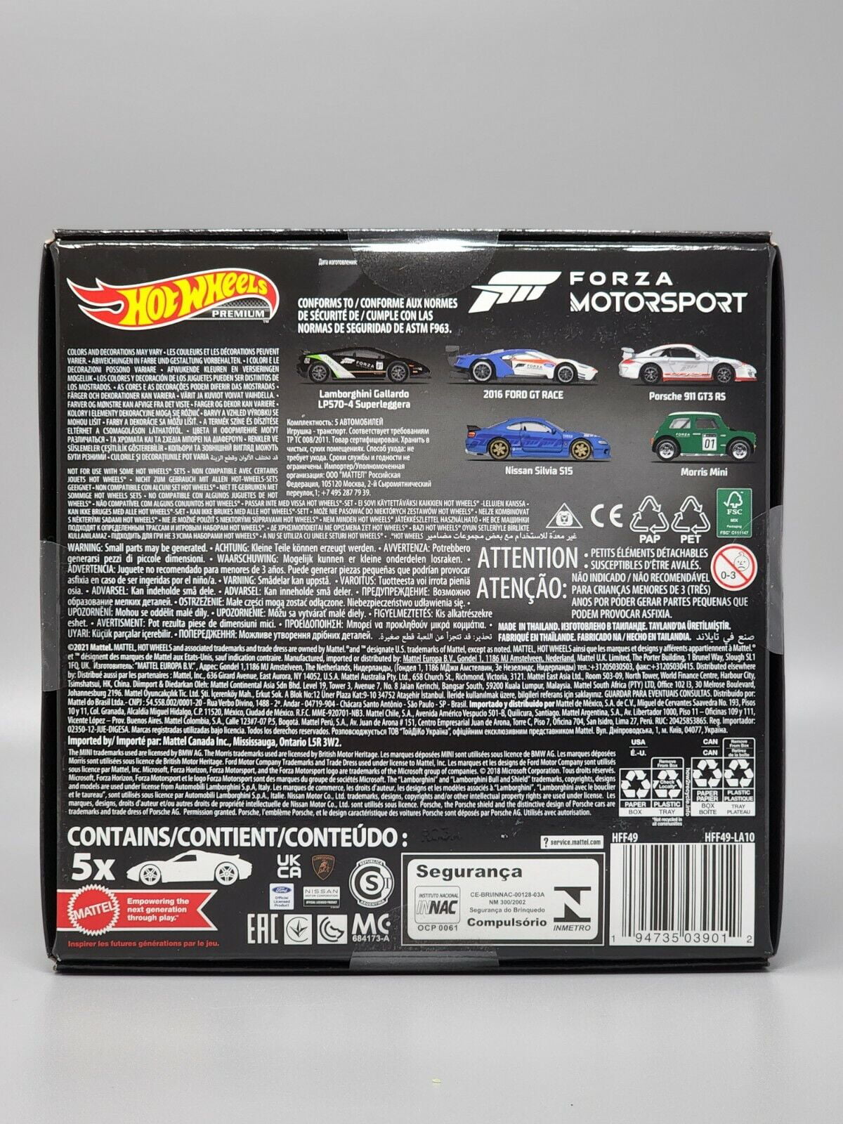 Hot Wheels Forza 5-Pack of Toy Video Game Race Cars， 1:64 Scale with Authentic Details and Realistic Decos， Gift for Collectors and Kids 3 Years and Up