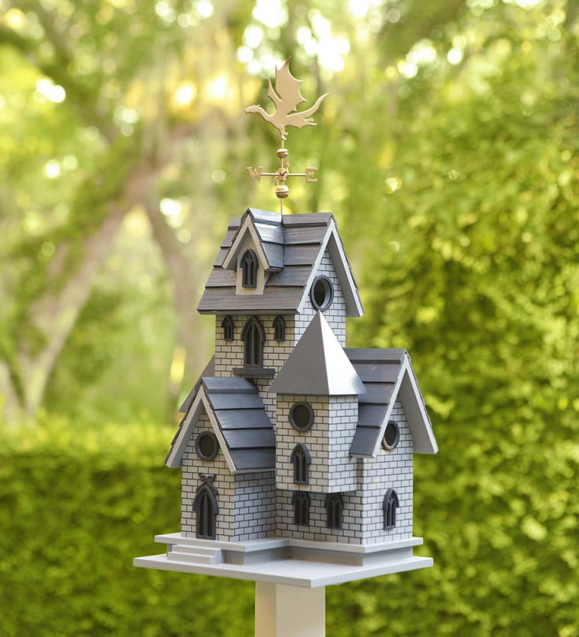 Wind and Weather Gothic Castle Birdhouse with Metal Dragon Weathervane