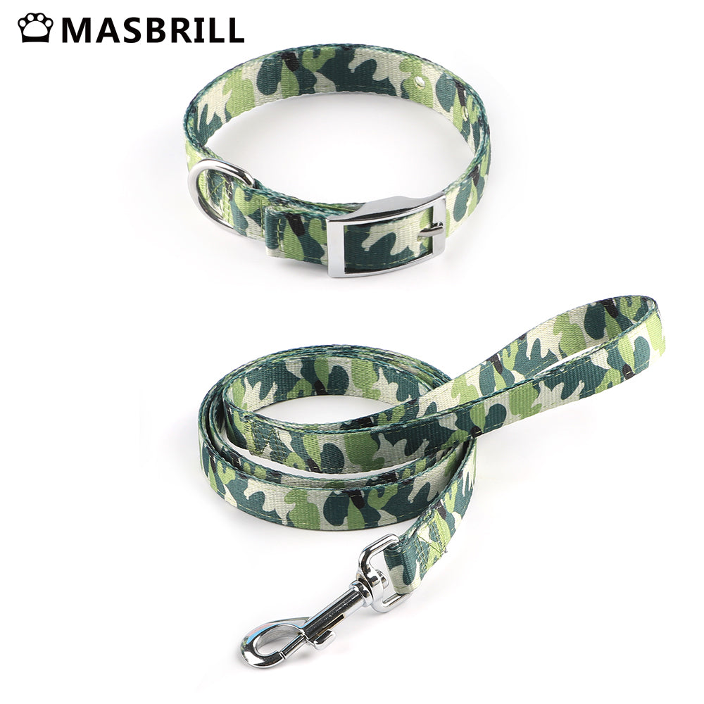 MASBRILL Durable Dog Collar Nylon Camouflage Adjustable Collar for Small Medium Dog Light-Green-S