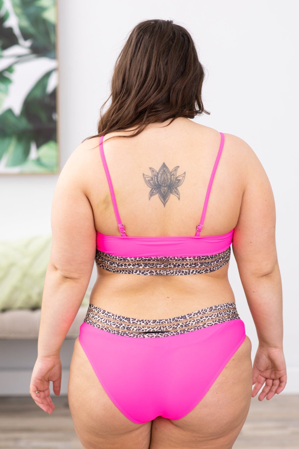 Hot Pink Animal Print Trim Two Piece Swimsuit