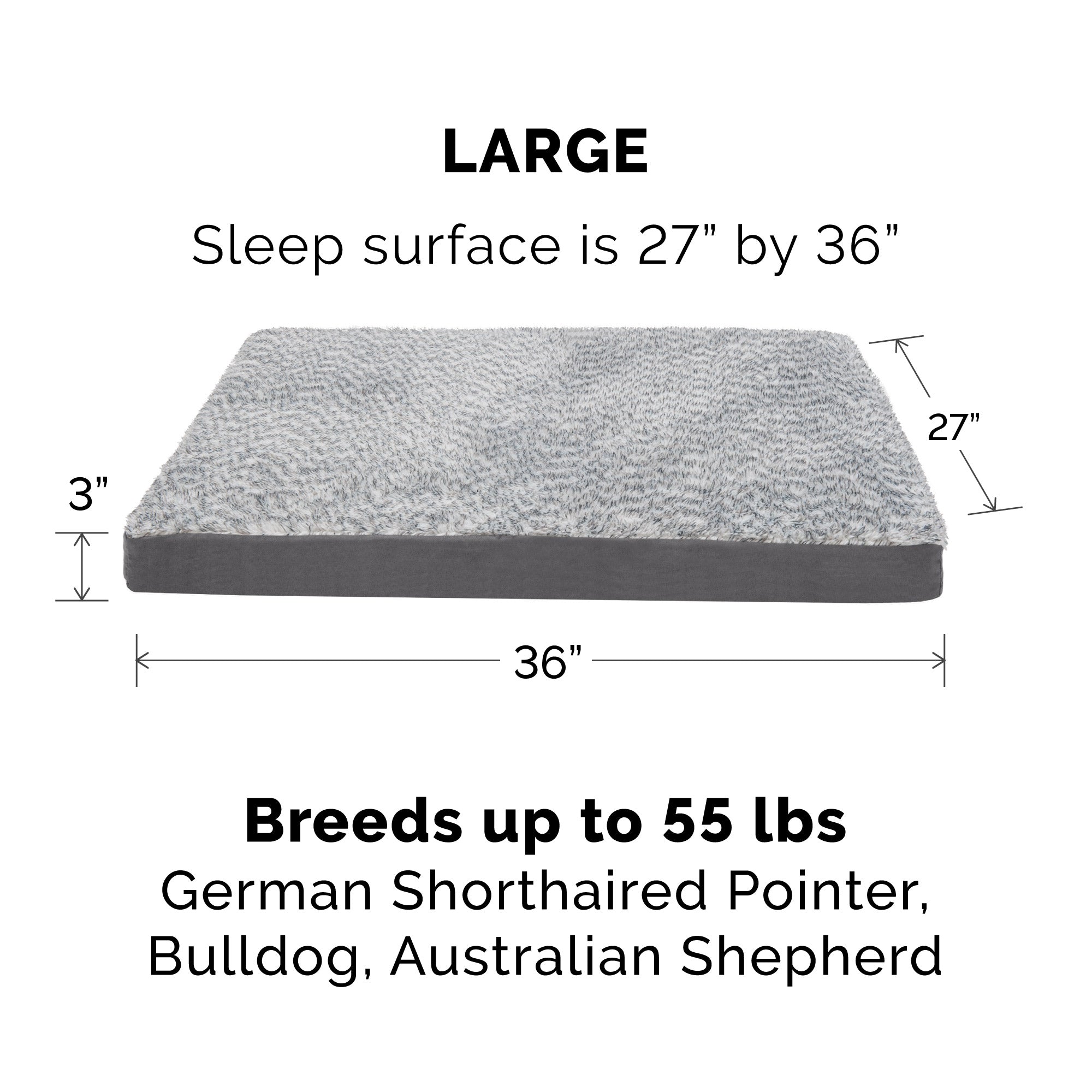 FurHaven | Deluxe Two-Tone Faux Fur and Suede Orthopedic Pet Bed for Dogs and Cats， Stone Gray， Large