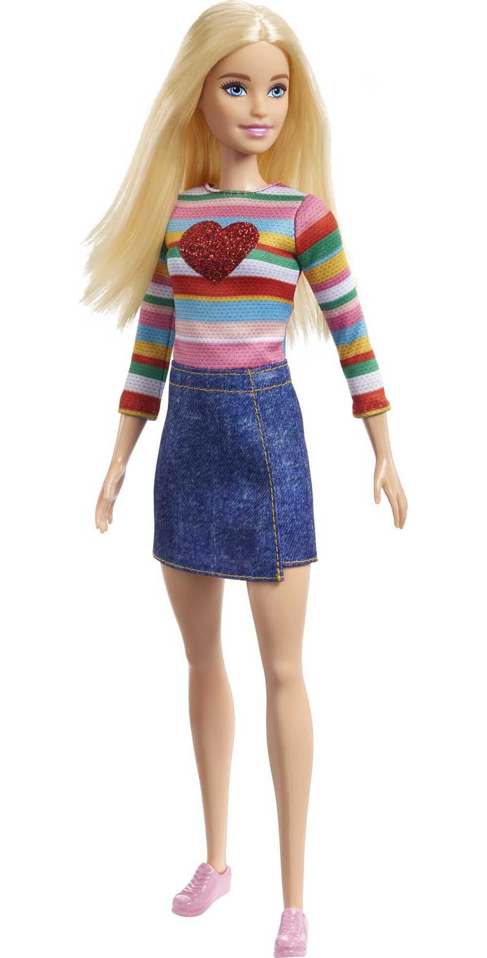 Barbie It Takes Two Malibu Doll with Blonde Hair, Rainbow Shirt, Denim Skirt & Shoes