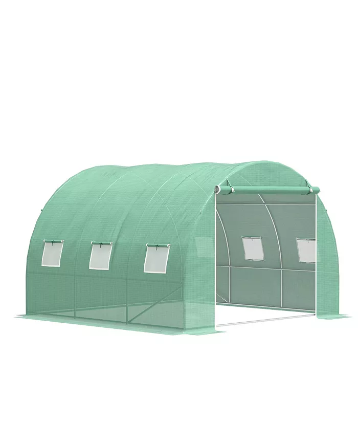 Outsunny Large 10' x 10' Greenhouse， Hot House， Zipper Door， Windows， Green