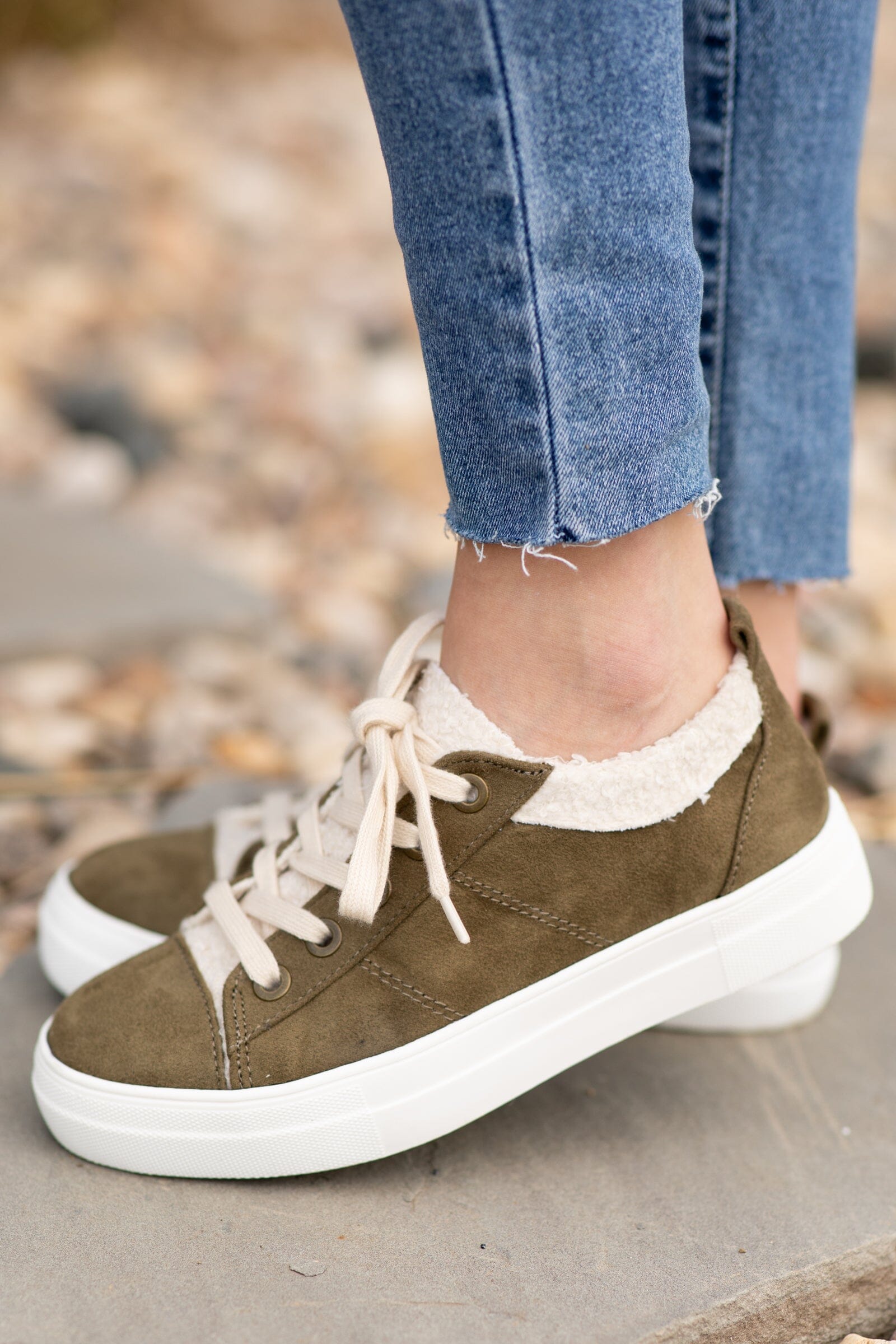 Olive and Beige Lace Up Sneakers