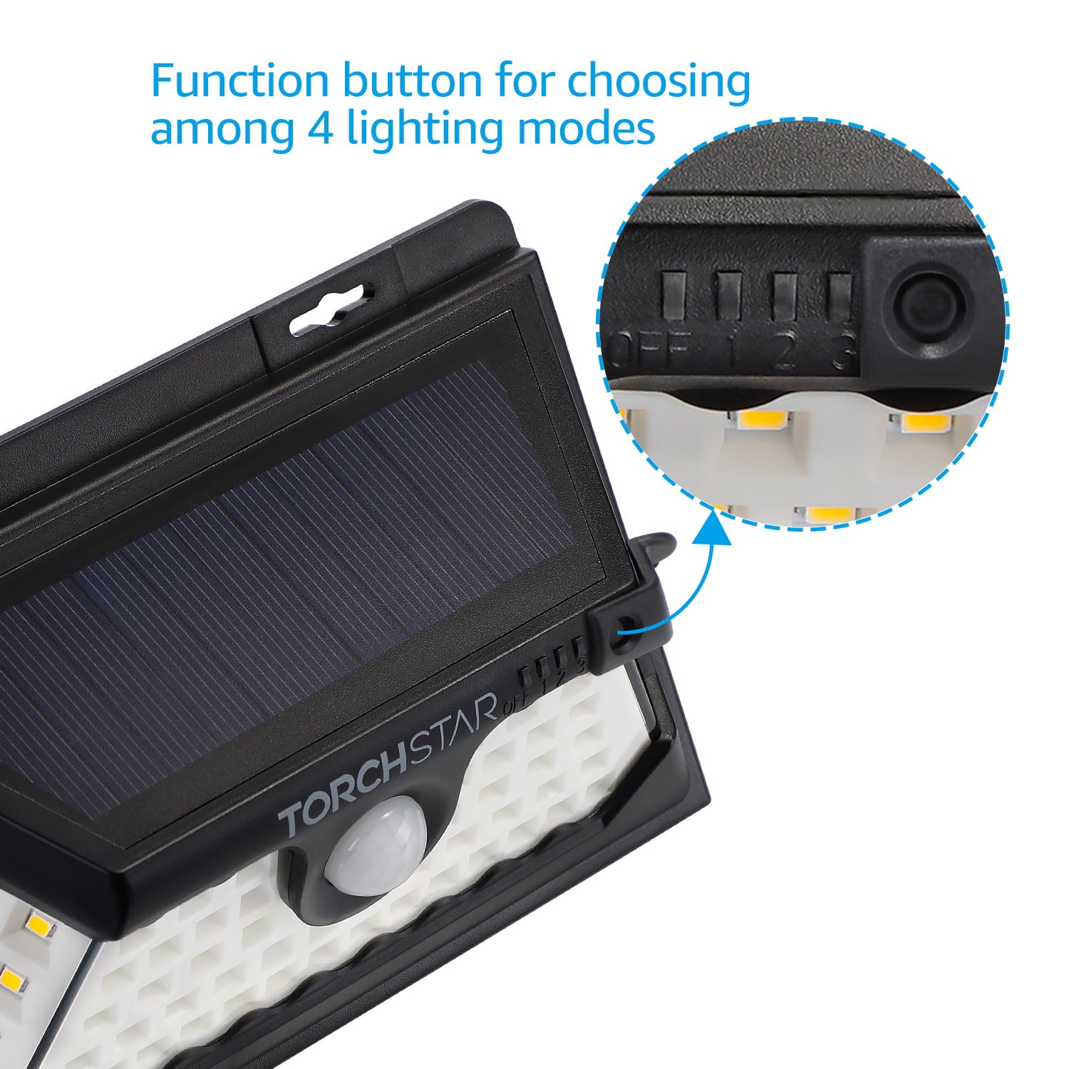 TorchStar 4 Pack Solar Motion Sensor Light， 4 Modes Wireless Outdoor Waterproof Solar Security Light， Wide Angle， 6500K Pure White for Yard， Garden， Patio， Garage