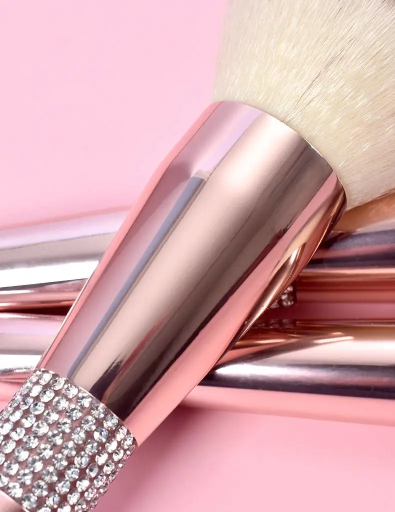 14pcs Rose Gold Diamond Cosmetic Brushes Set Shiny Rhinestone Makeup Brush Set
