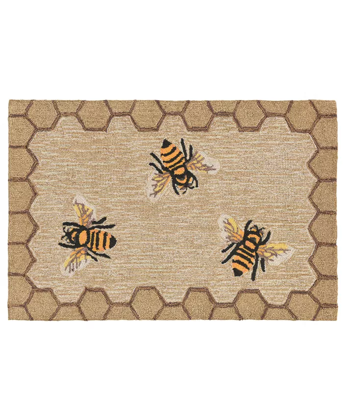 Liora Manne' Liora Manne Front Porch Indoor Outdoor Honeycomb Bee Natural 2' x 3' Area Rug