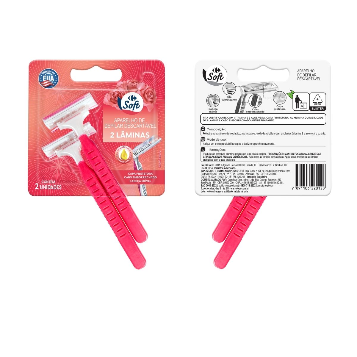 Aparelho de Depilar Descartavel Carrefour Soft 2 Laminas 2 unidades