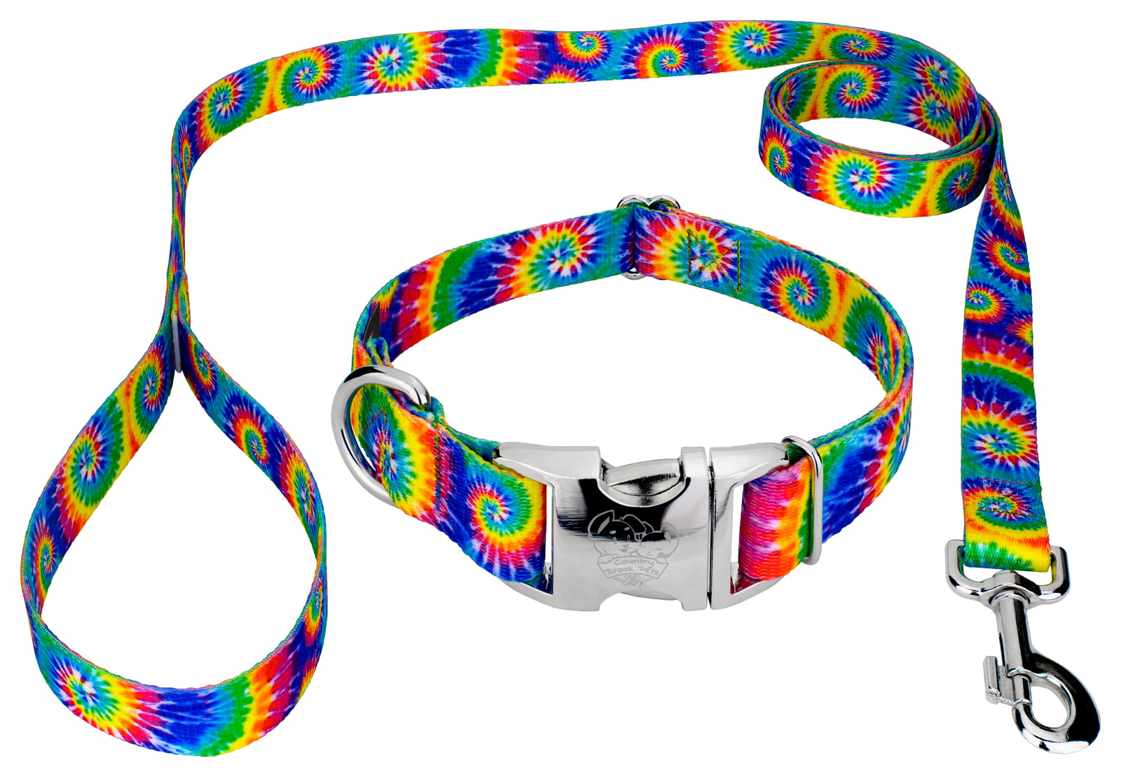 Country Brook Petz® Premium Classic Tie Dye Dog Collar and Leash， Large