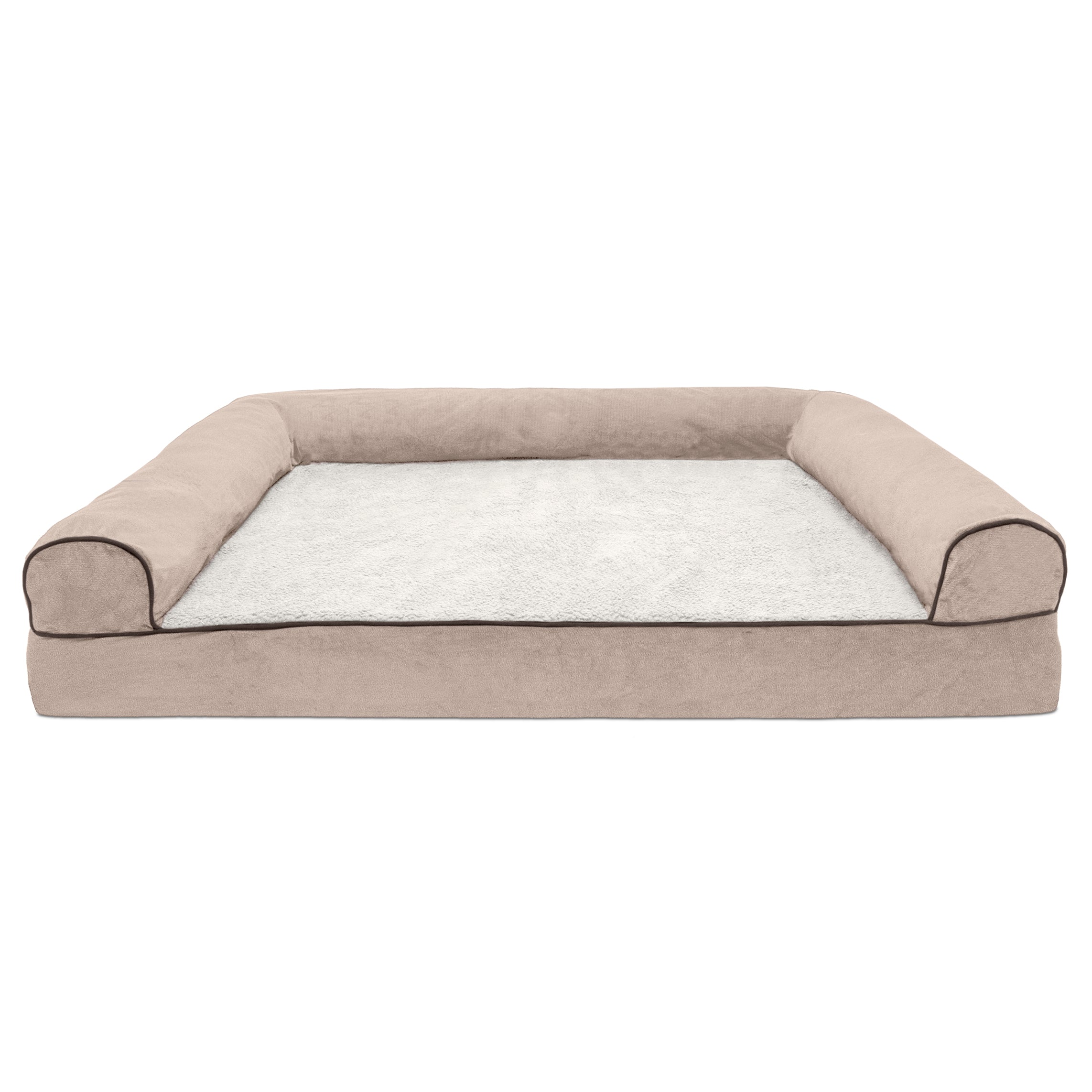 FurHaven | Cooling Gel Faux Fleece and Chenille Sofa Pet Bed for Dogs and Cats， Cream， Jumbo Plus