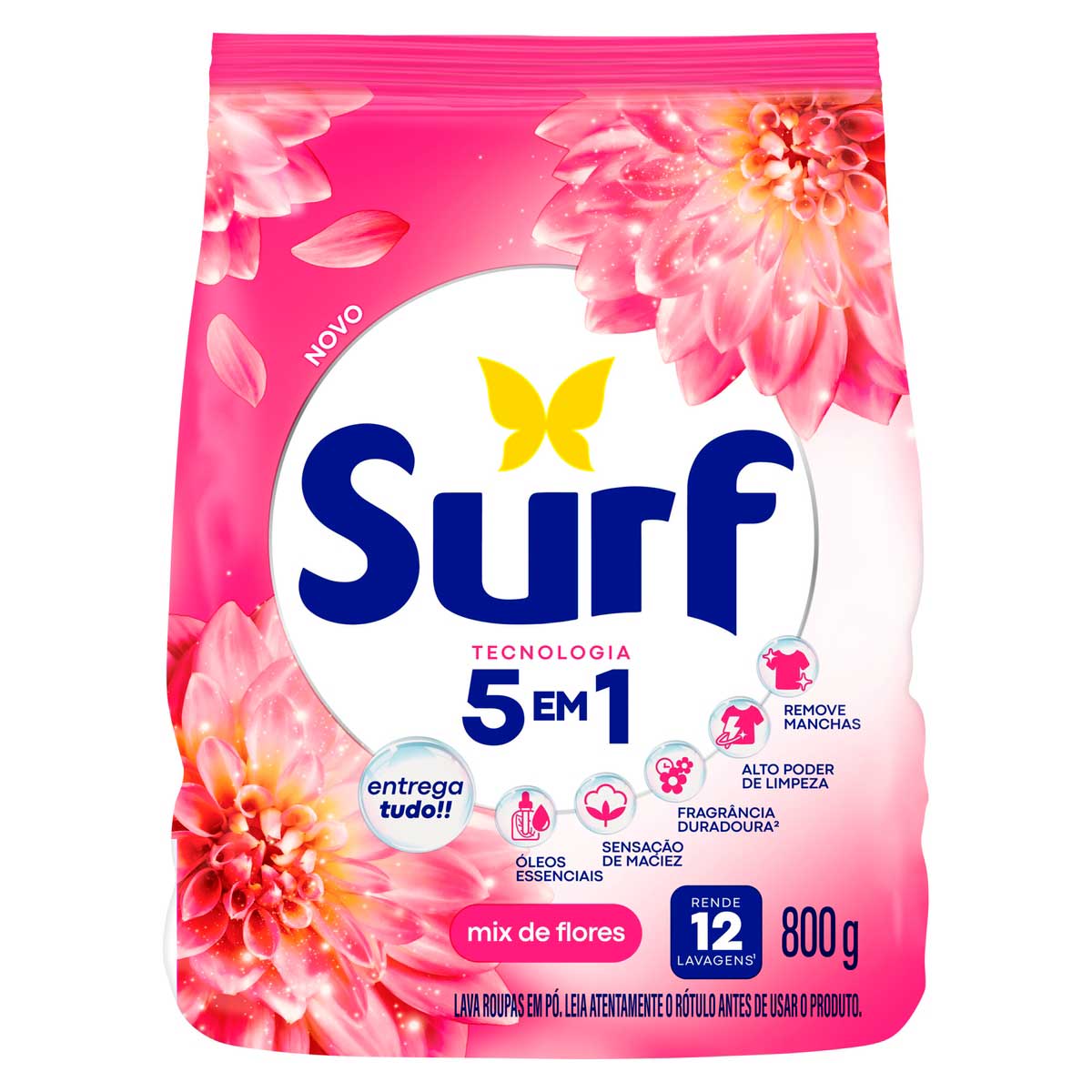 Lava Roupas Sanitizante em Po Surf 5 em 1 Rosas e Flor de Lis 800 g