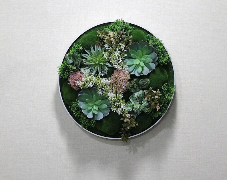 Unique Realistic 3D Rustic Faux Artificial Succulents Living Wall Art