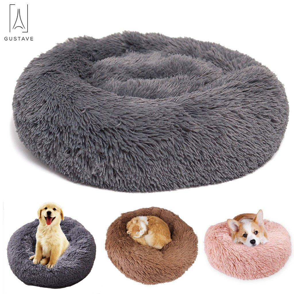 Gustave Calming Dog Beds， Self-Warming Round Pet Bed Cushion， Luxurious Faux Fur Donut Cuddler Soft Plush Comfortable for Sleeping 