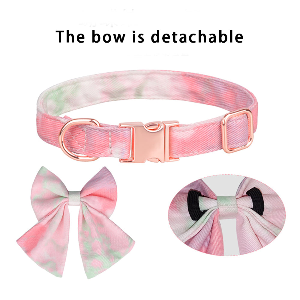 Bowtie Dog Collar ， Cute Pink Cotton Linen Breathable Dog Collar Bow Tie ，Detachable Bowtie， Adjustable Collarfor for medium large dogs