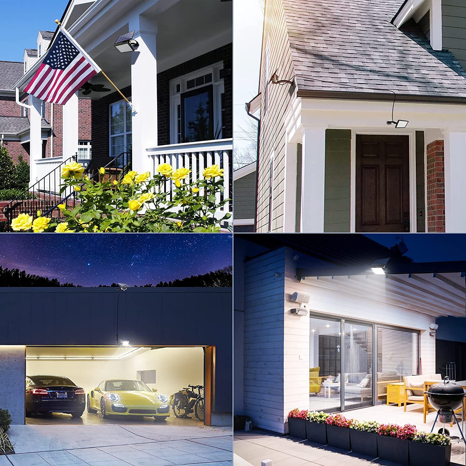 JACKYLED Solar Lights Outdoor Flood Light 1000LM 5500mAh for Wall Porch Shed Barn Garage Waterproof