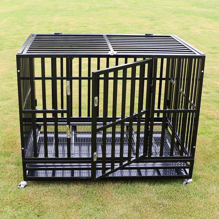 Walnest Heavy Duty Dog Crate with Tray， Black， Large， 42
