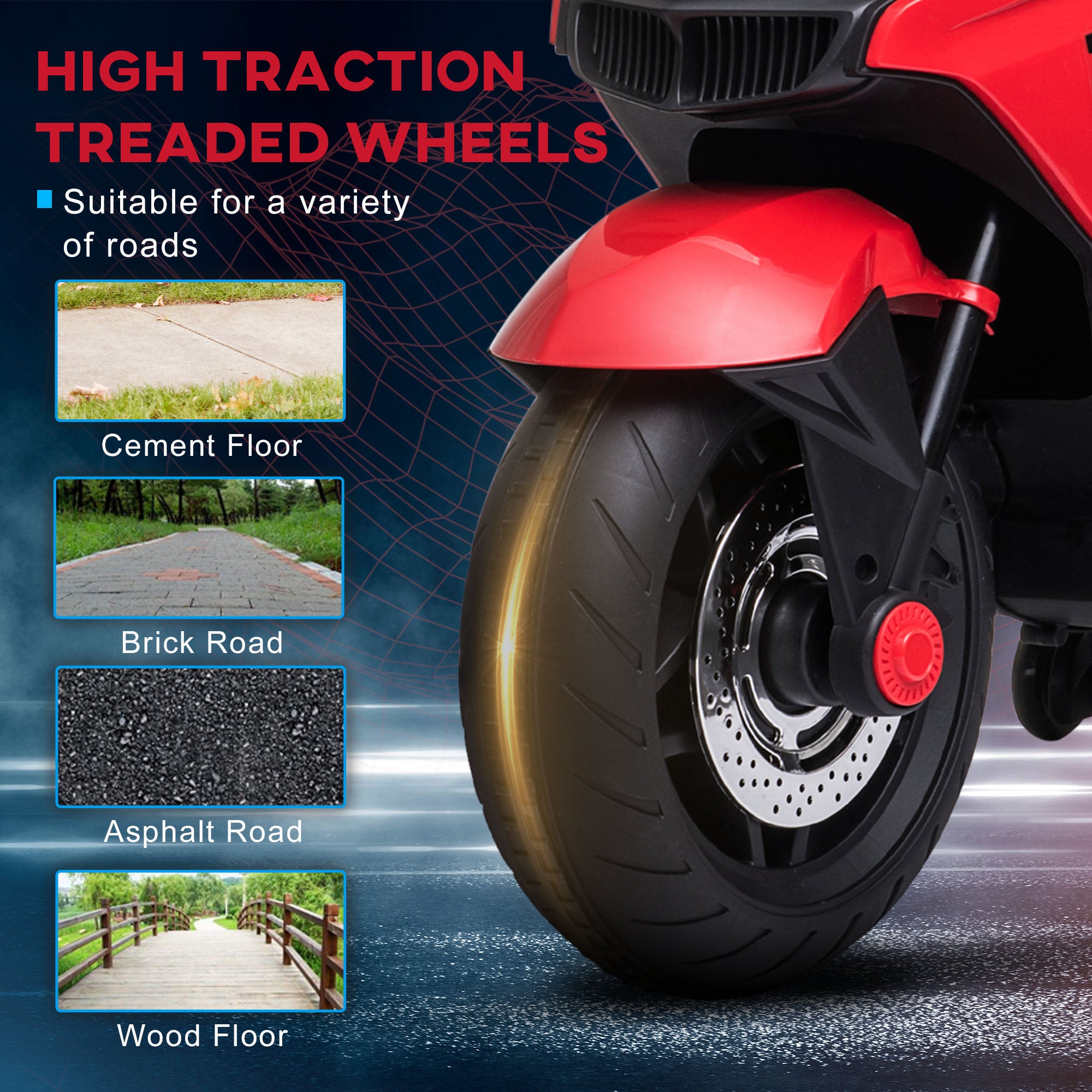 Aosom 12V Kids Electric Motorcycle with Training Wheels， Roaring Engine Design Battery Power Motorbike for Ages 3-8， High-Traction at 3.7 Mph Top Speed， with Light Music， Red