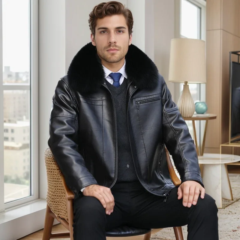 Jaqueta de Couro Masculina Lord Torino™ com Pele de Raposa Sintética e Forro Interno Térmico / Conforto e Imponência na Medida Certa!
