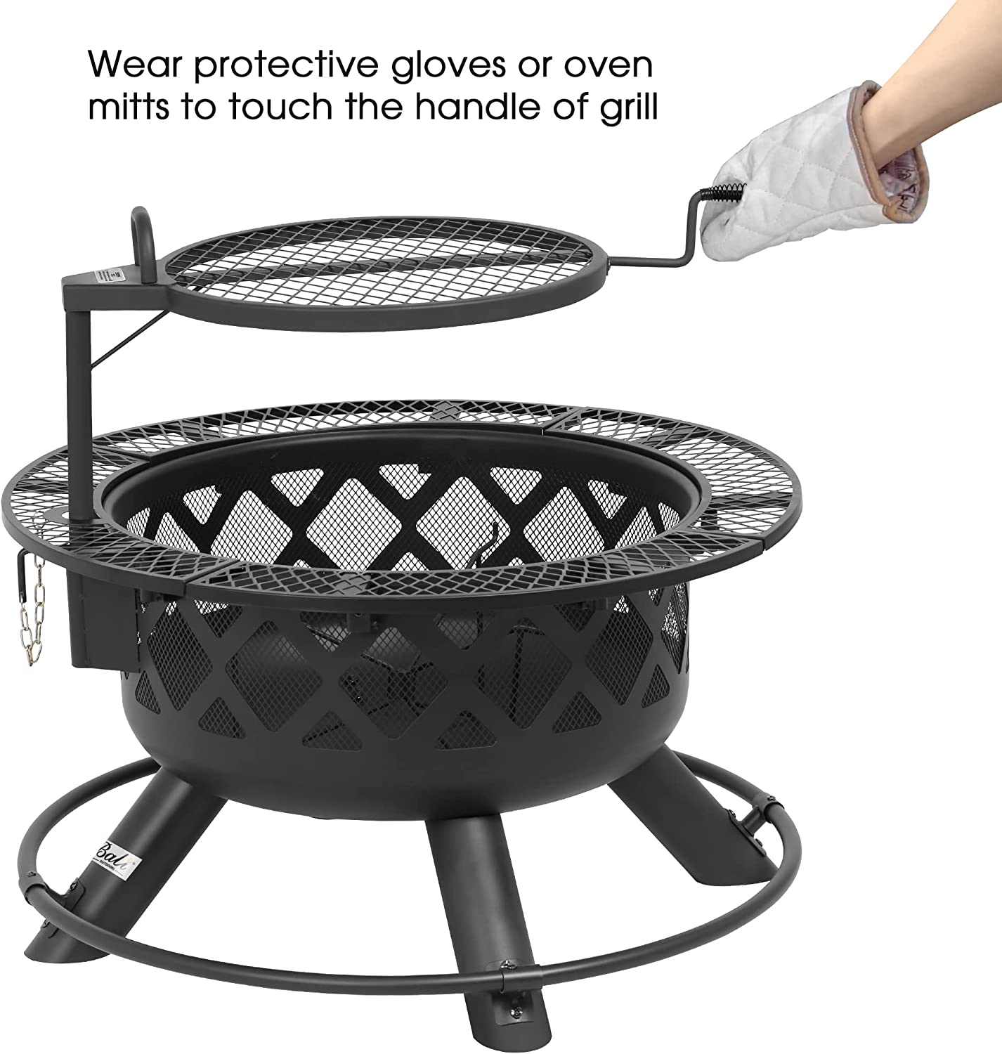 BALI OUTDOORS Wood Burning Fire Pit with Quick Removable Cooking Grill， Black