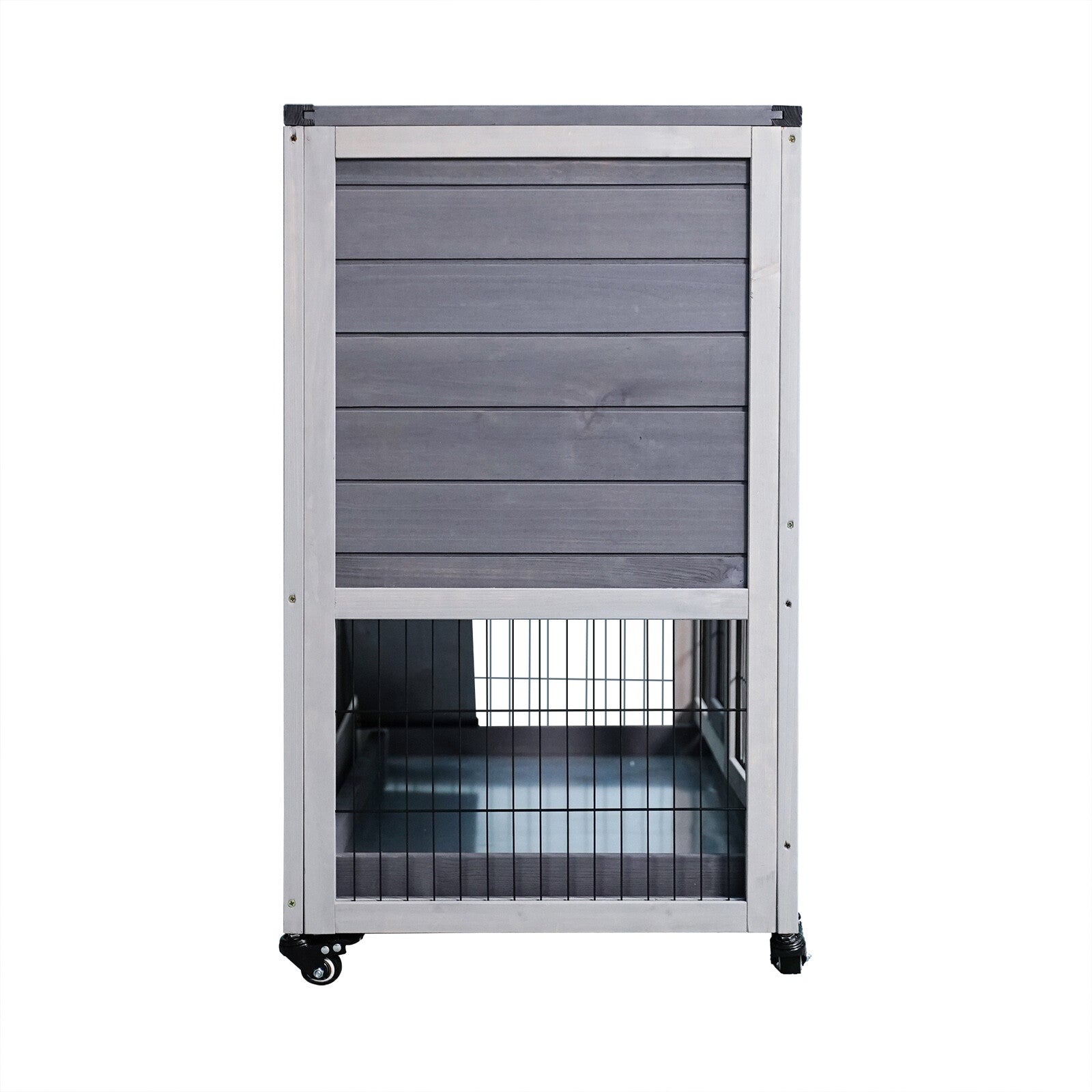 OVERDRIVE Removable Tray Ramp Wooden Outdoor Rabbit Hutch Small Animal Coop with Running Cage with Enclosed Run with Wheels， Ramp， Removable Tray Ideal