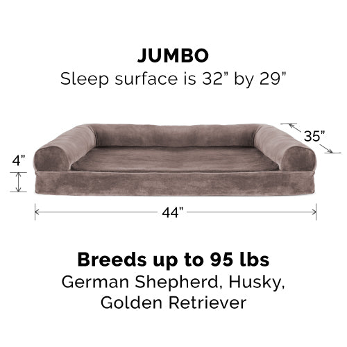 FurHaven | Cooling Gel Faux Fur and Velvet Sofa Pet Bed for Dogs and Cats， Driftwood Brown， Jumbo