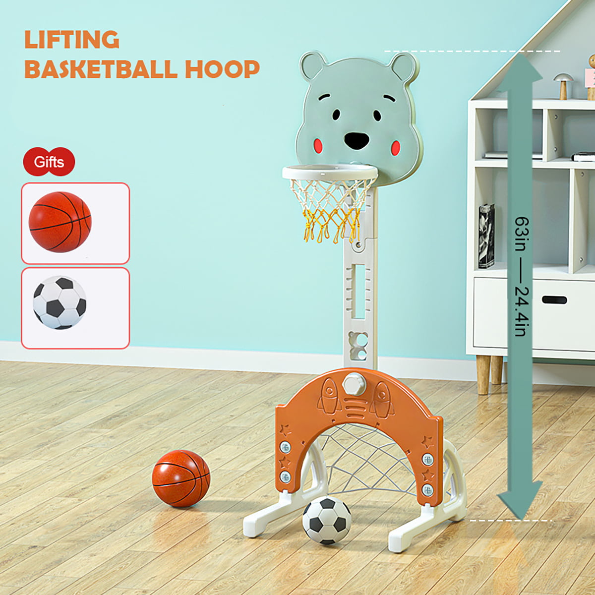 Techvida Kids Basketball Hoop， 2 in 1 toddler Basketball Hoop， Adjustable Basketball Hoop Set with Basketball， Football