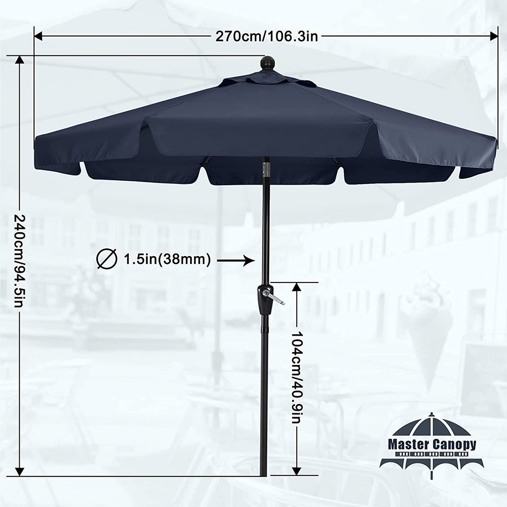 Valance Patio Umbrella For Outdoor Table Market -8 Ribs (9Ft, Navy Blue)