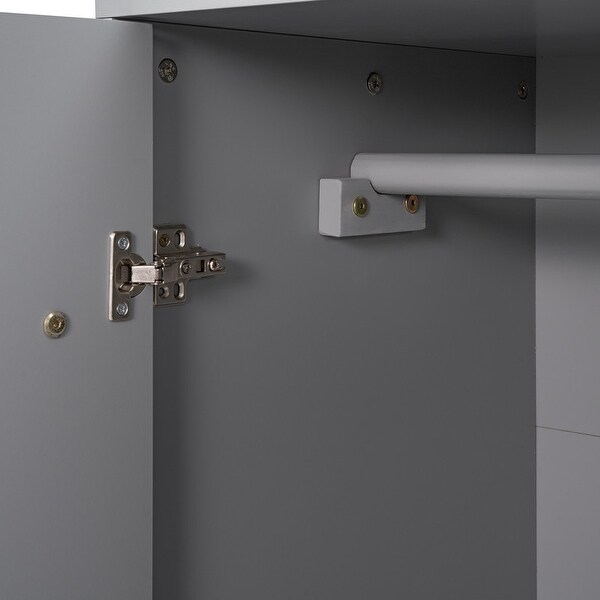 Wooden Wardrobe Cabinet with Hanging Rod， Storage Armoires with Doors for Kids' Room - - 36653319