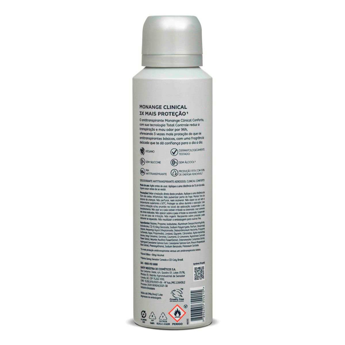 Desodorante Clinical Conforto Aerossol Antitranspirante Monange Feminino 150ml