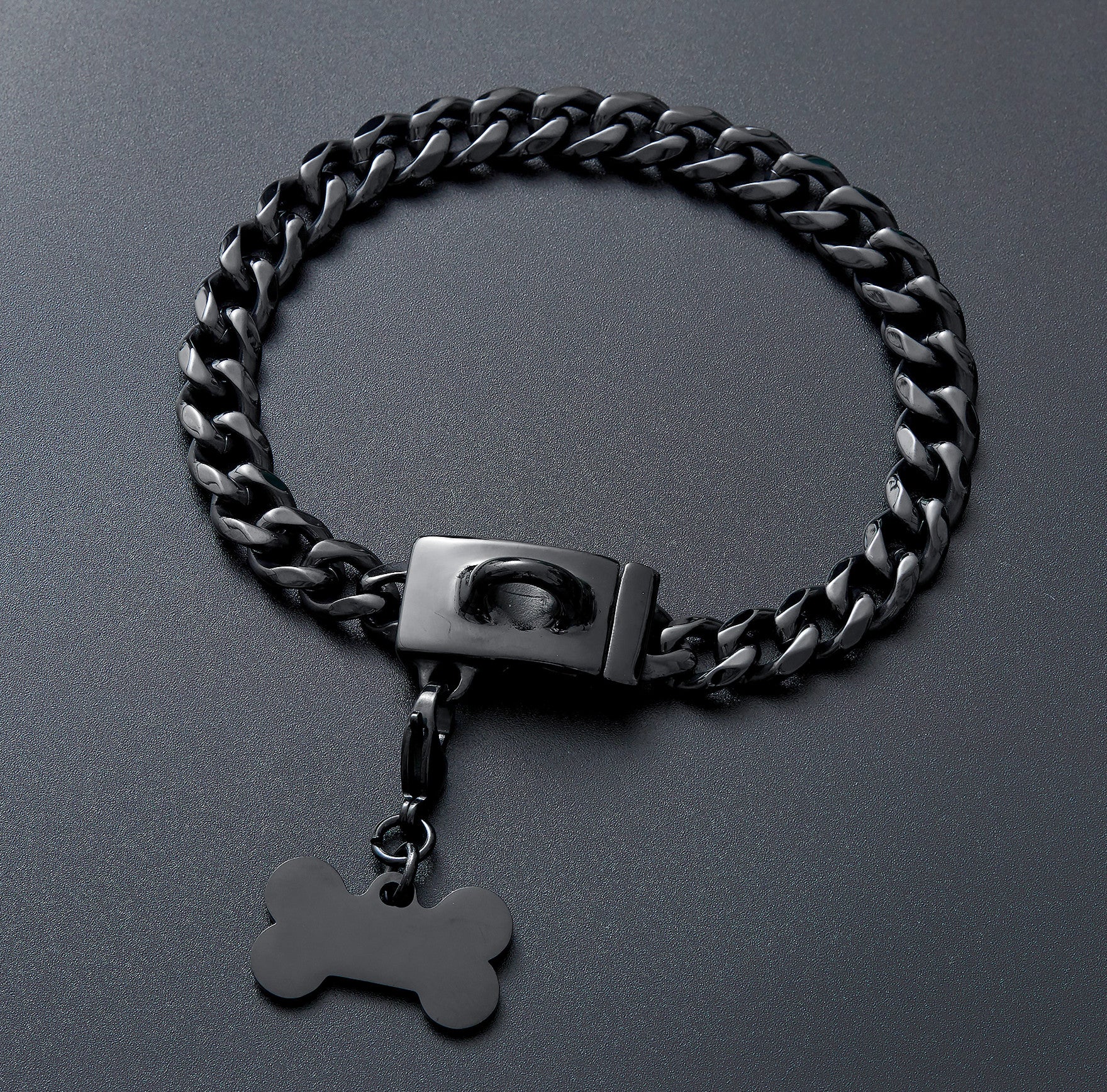 Black Dog Collar Metal Stainless Steel Strong Chain For Small Puppy Dogs