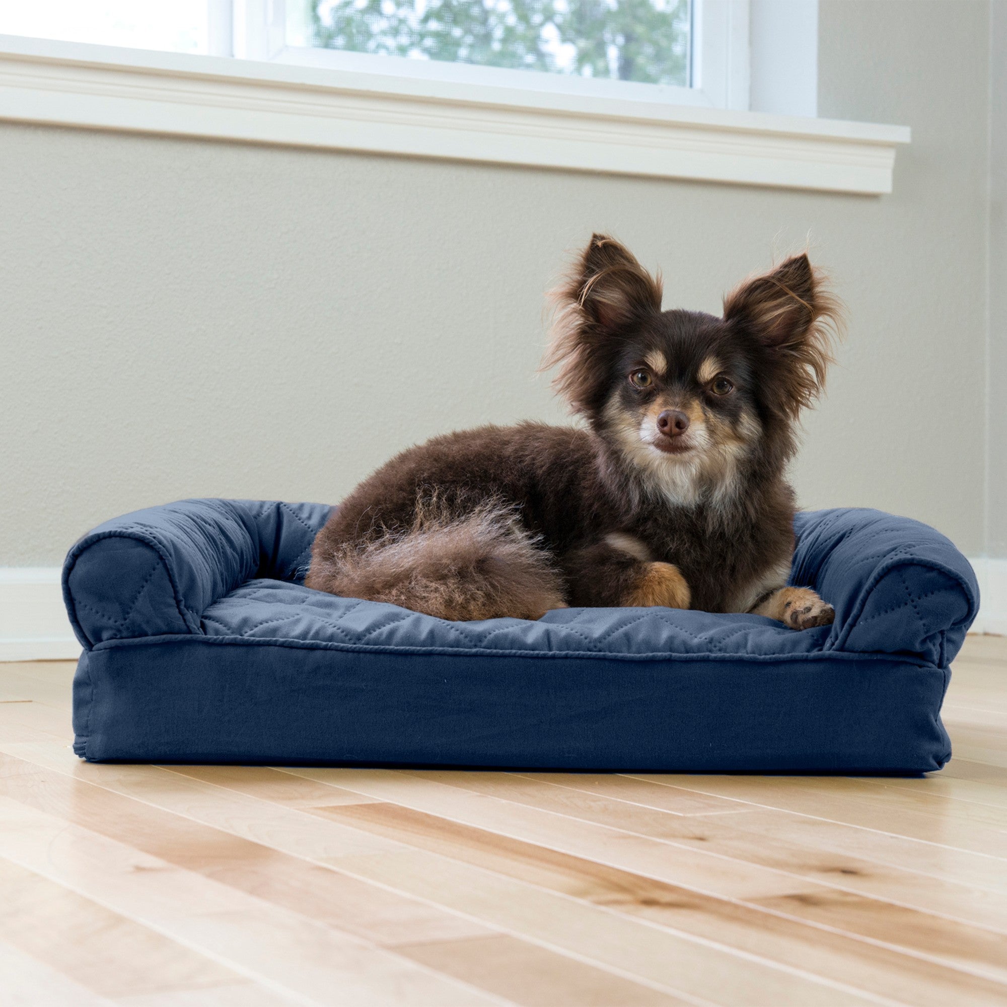 FurHaven Pet Products | Memory Foam Quilted Sofa Pet Bed for Dogs and Cats - Navy， Small