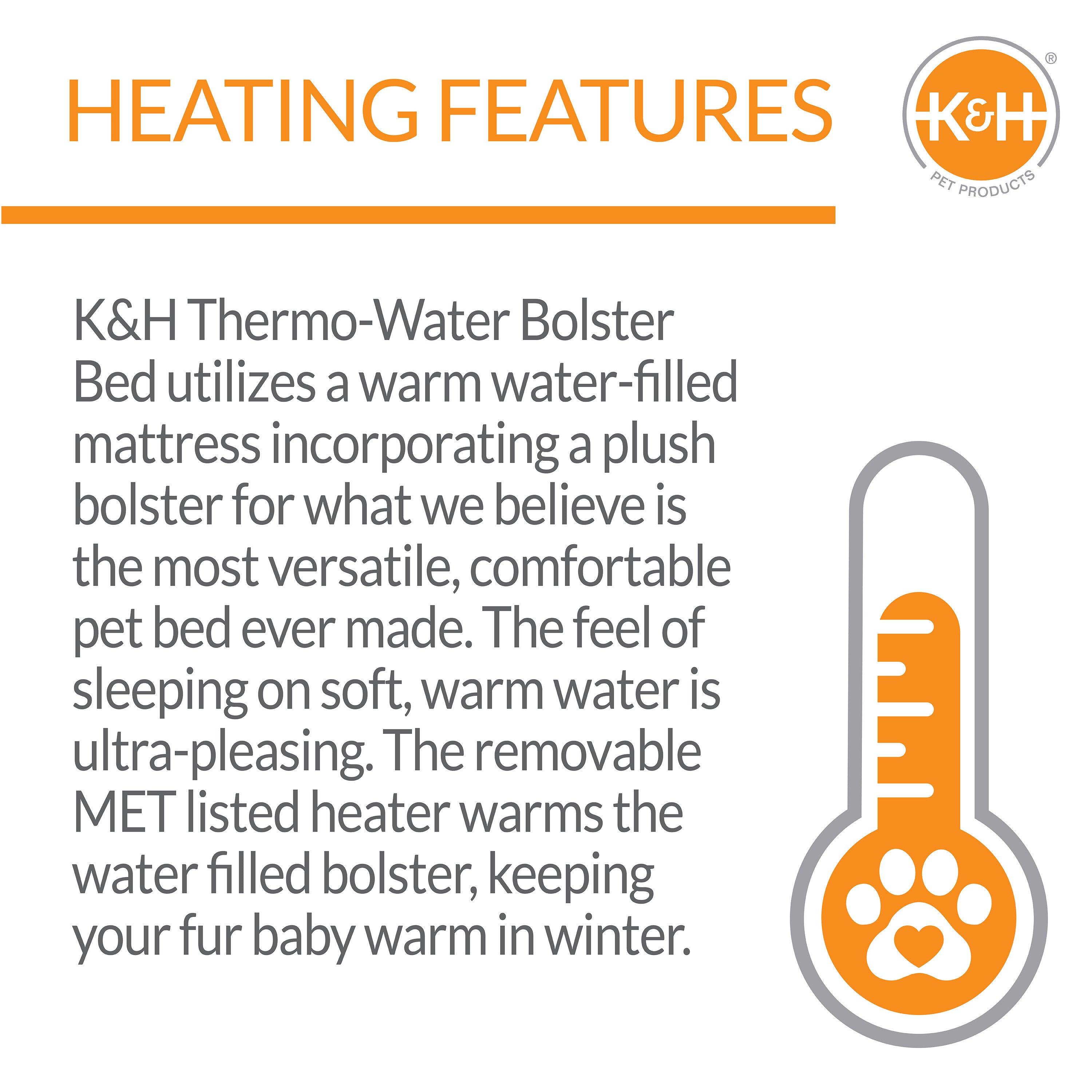 KandH Pet Products Thermo-Water Bolster Heating and Cooling Dog Bed Gray Paisley Medium 20 X 26 Inches