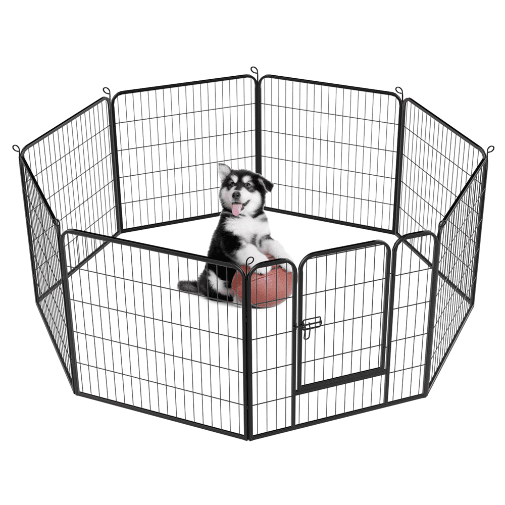 32-inch Foldable Dog Pen Exercise Barrier with Door，Outdoor and Indoor， 8 Panels， Black