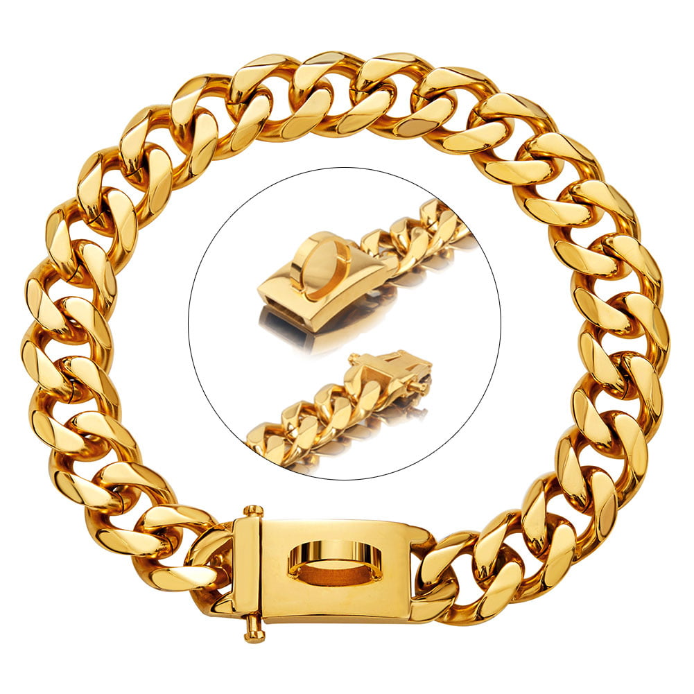 W/W Lifetime Gold Collar Cuban Chain for Small Medium Large American Pitbull French Bulldog Dogs