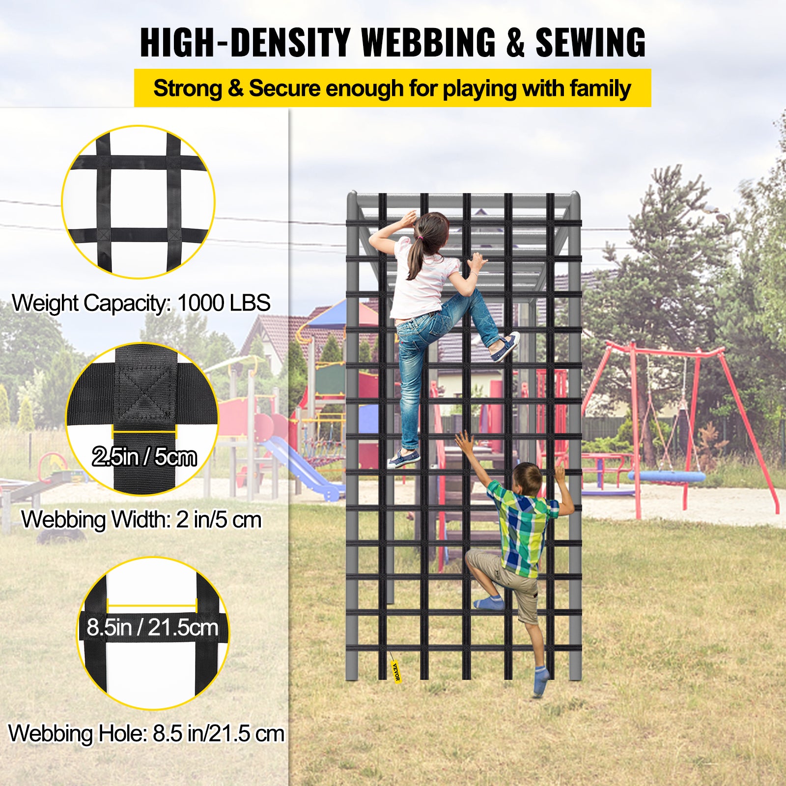 VEVOR Climbing Cargo Net， 10' x 4' Playground Climbing Net， Polyester Material， Rope Ladder， Swingset， Large Military Climbing Cargo Net for Kids and Adult， Indoor and Outdoor， Treehouse， Jungle Gyms