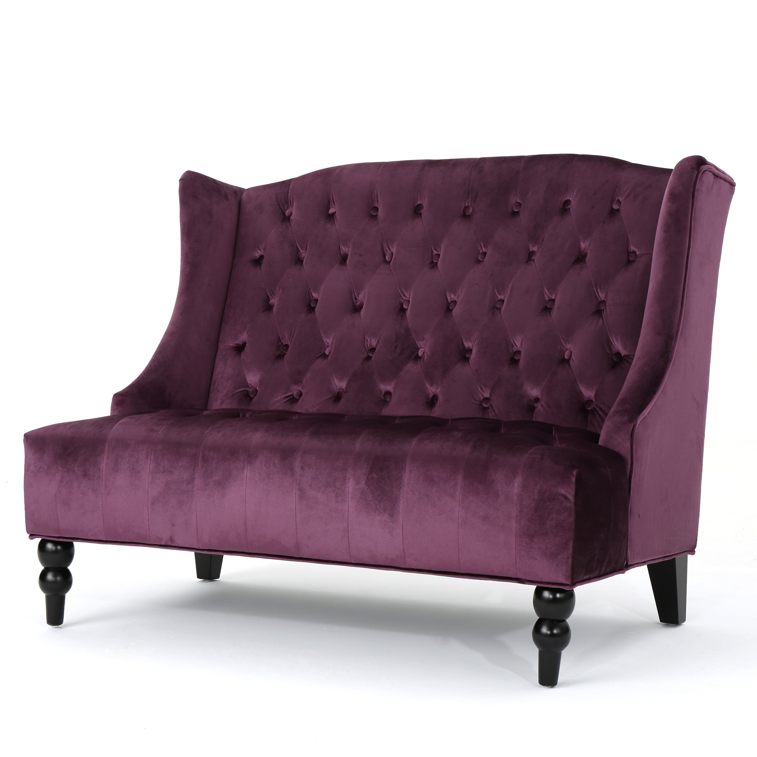 Leona French Style High Back Tufted Winged Velvet Loveseat