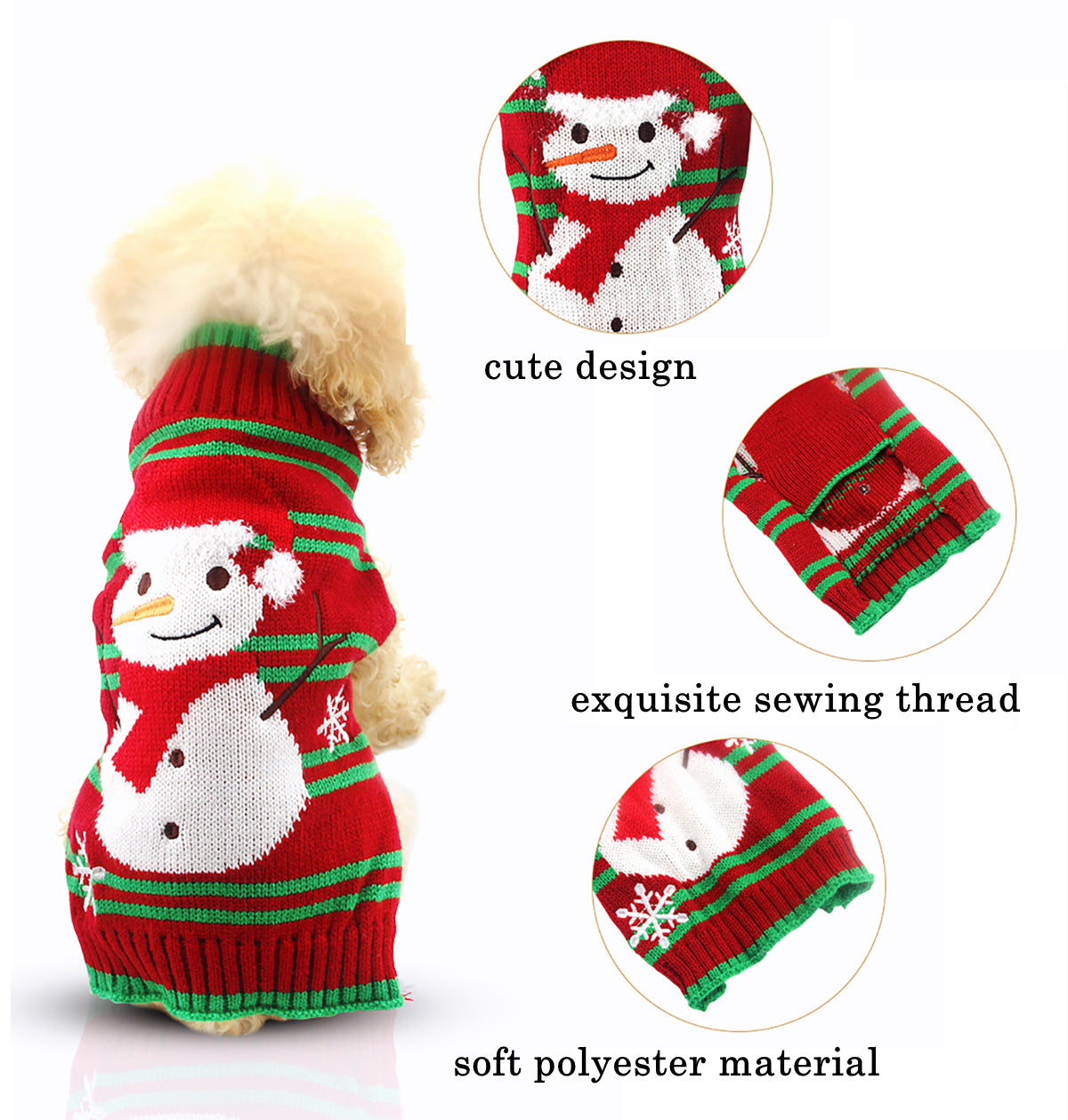 Christmas Dog Sweaters Dog Snow Snowman Sweaters Xmas Dog Holiday Sweaters New Year Christmas Sweater Pet Clothes for Small Dog and Cat - M