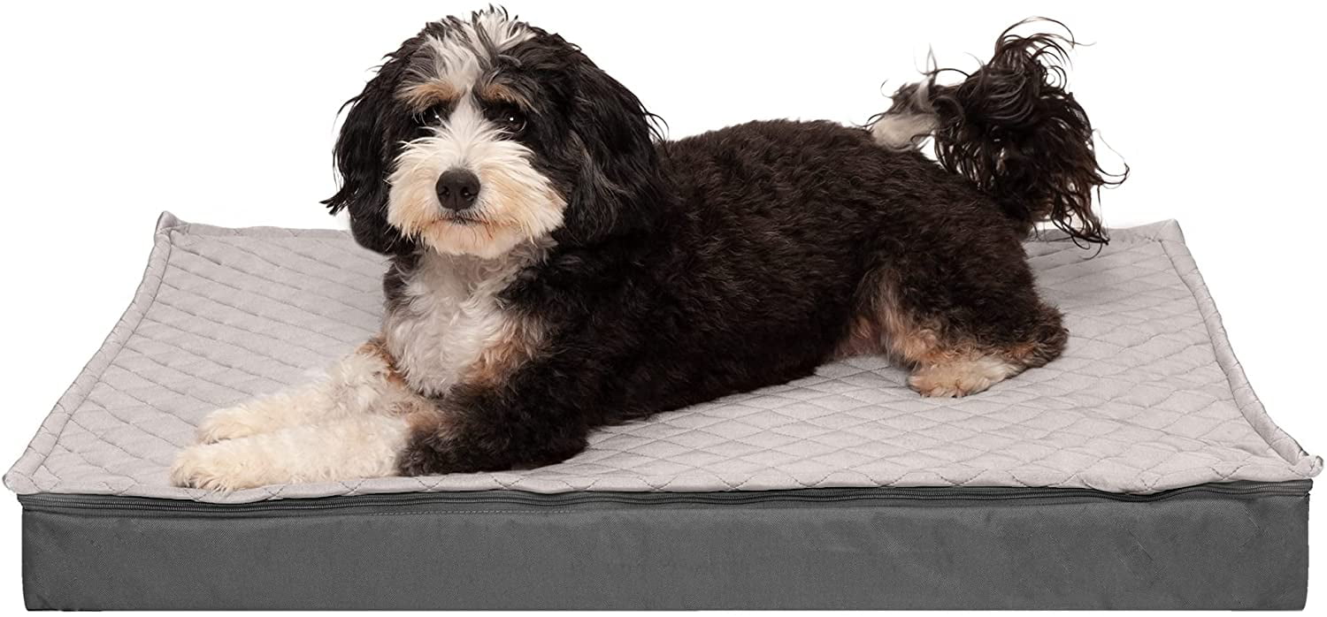 Furhaven Large Orthopedic Dog Bed Water-Resistant Indoor/Outdoor Quilt Top Convertible Mattress w/ Removable Washable Cover - Gray， Large Convertible Quilt Top (Gray) Large Orthopedic Foam
