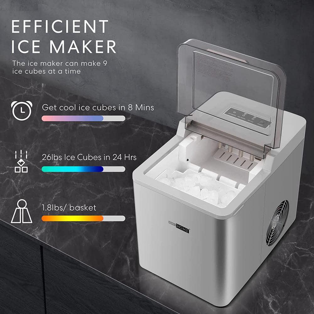 VIVOHOME 26 lb Electric Portable Ice Cube Maker Machine with Visible Window and Hand Scoop in Silver