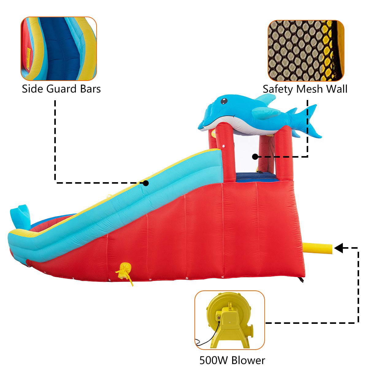 Inflatable Water Slide Park Bounce House for Kids， Climbing Wall and Splash Pool and Water Gun， Outdoor Backyard Waterslide for Girl and Boy (with 450W Air Blower)