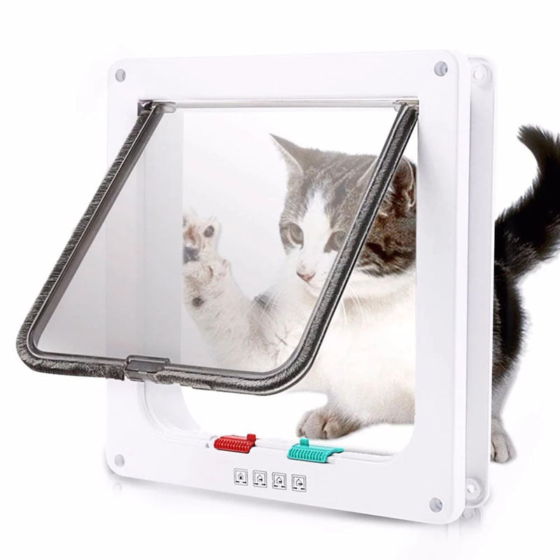3 Size 4 Way Pet Cat Flap Door Cat Puppy Dog Supplies Lock Lockable Safe Flap Door Gate for Dog Cats Kitten