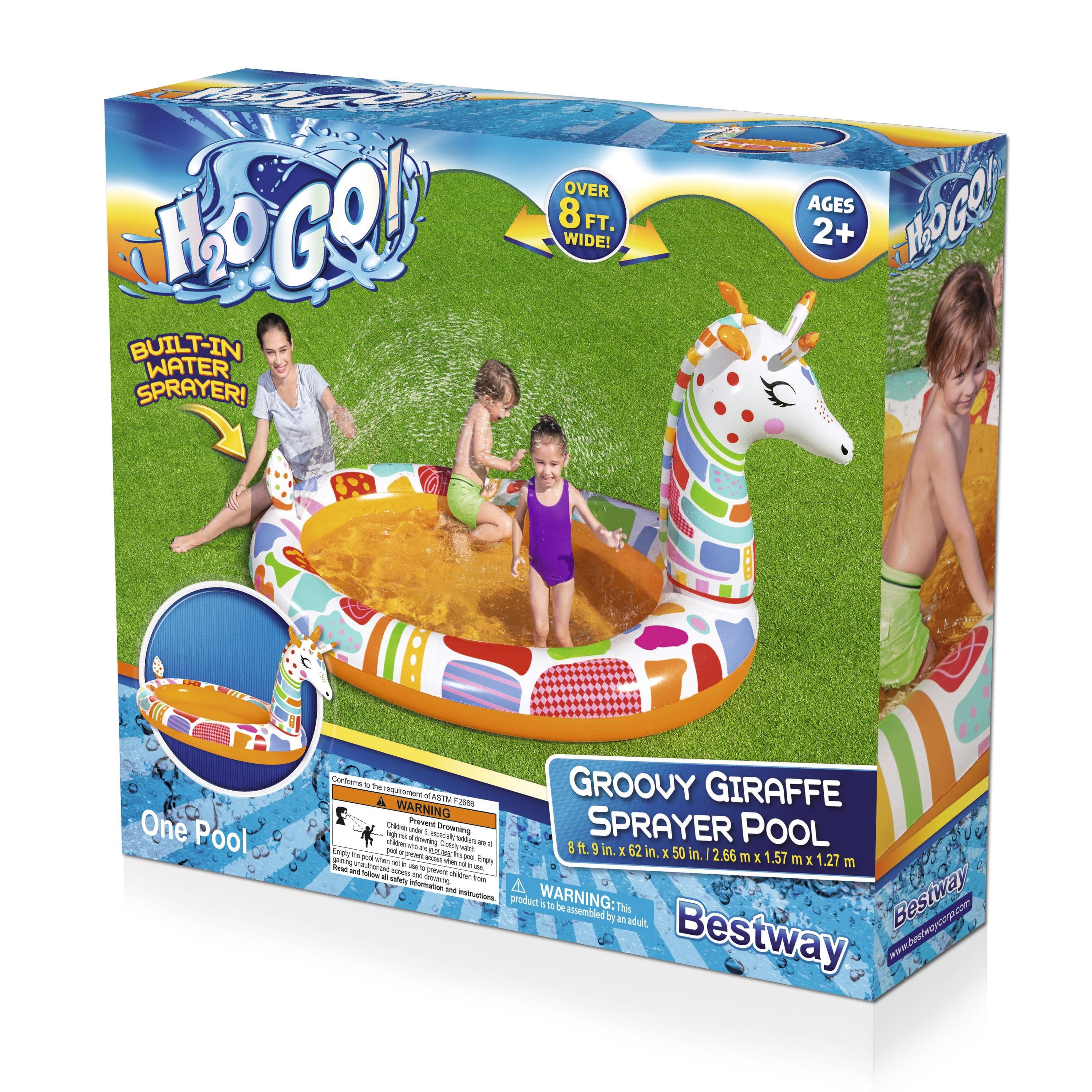 H2OGO! Groovy Giraffe Multicolor Child Inflatable Play Pool with Sprayer， Unisex