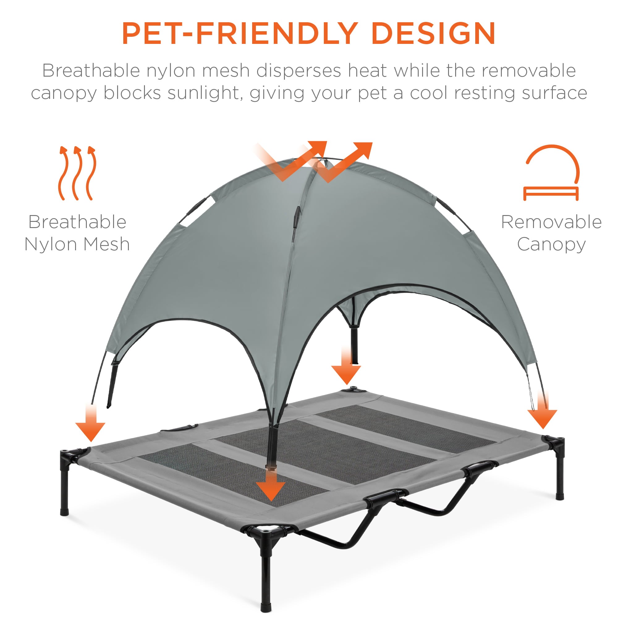 Best Choice Products 48in Elevated Cooling Dog Bed， Outdoor Raised Mesh Pet Cot w/ Removable Canopy， Carrying Bag - Gray