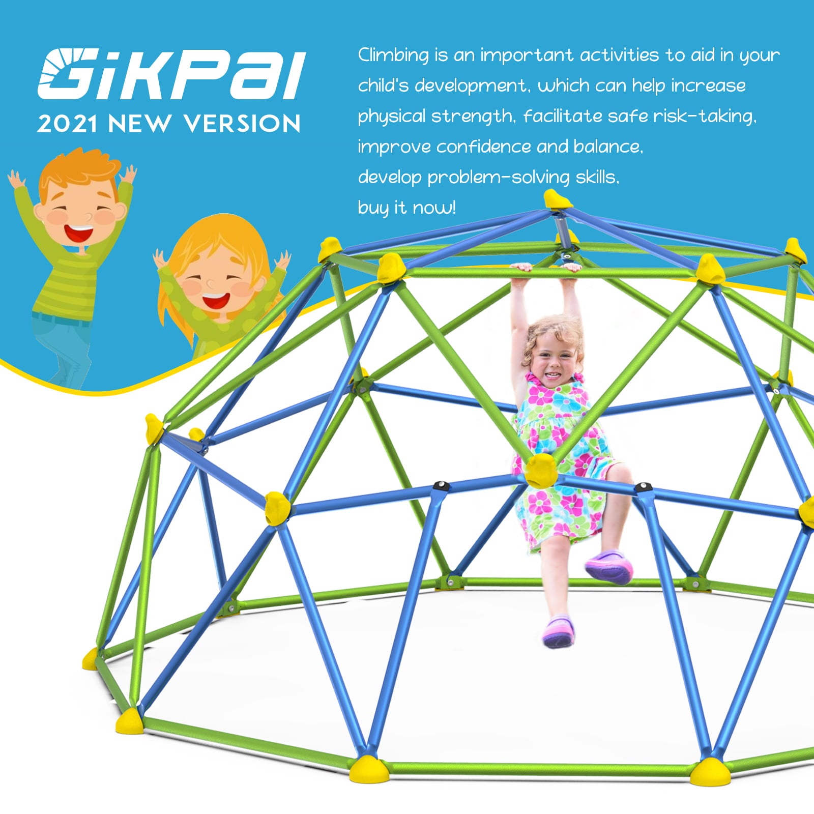GIKPAL 3-in-1 Dome Climber，10FT Outdoor Dome Climbing for 3-10 Kids Play Center with 3D Assembly Video， Supporting 1000lbs Jungle Gym  Rugged and Funning Playground Equipment