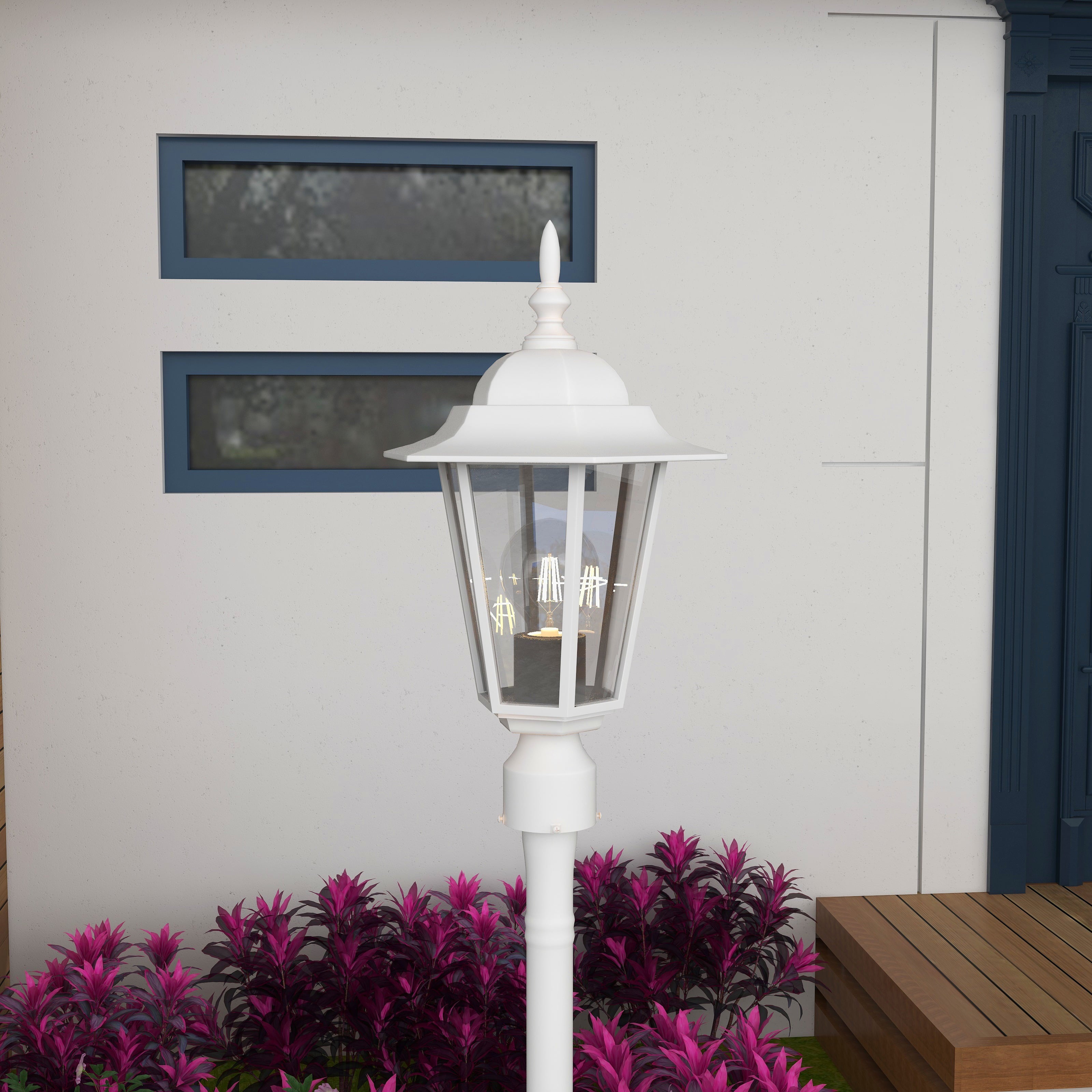UIXE White Post Light Fixture， Exterior Aluminium Pole Lantern