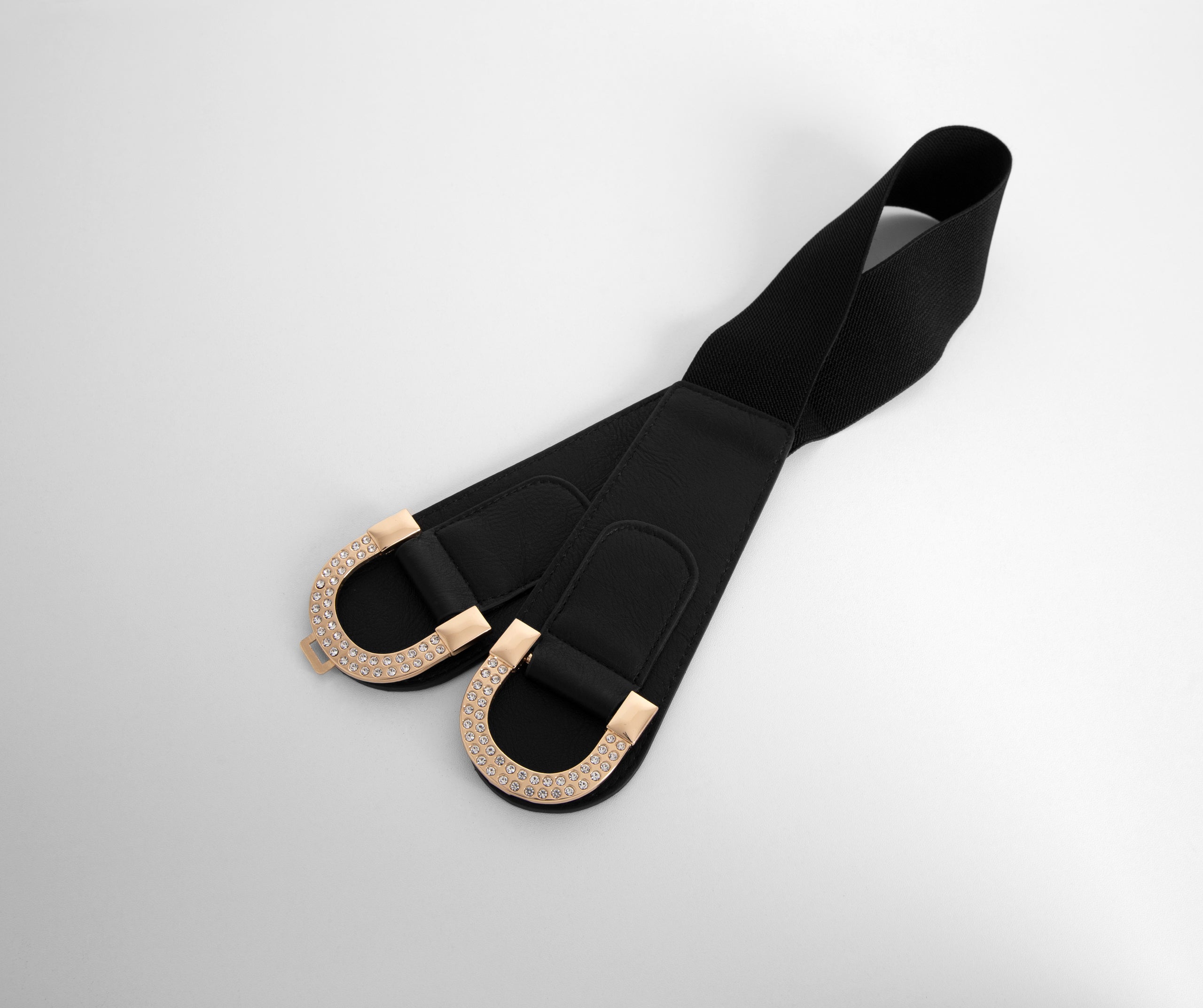Lucky U Double Buckle Faux Leather Stretch Belt