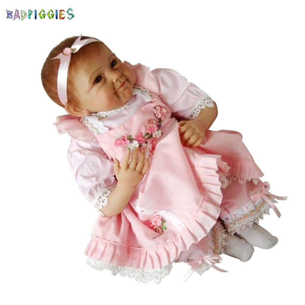 BadPiggies 22" 55cm Lifelike Dress Reborn Baby Doll Girls Silicone Vinyl Weighted Body Xmas Gift for Ages 3+