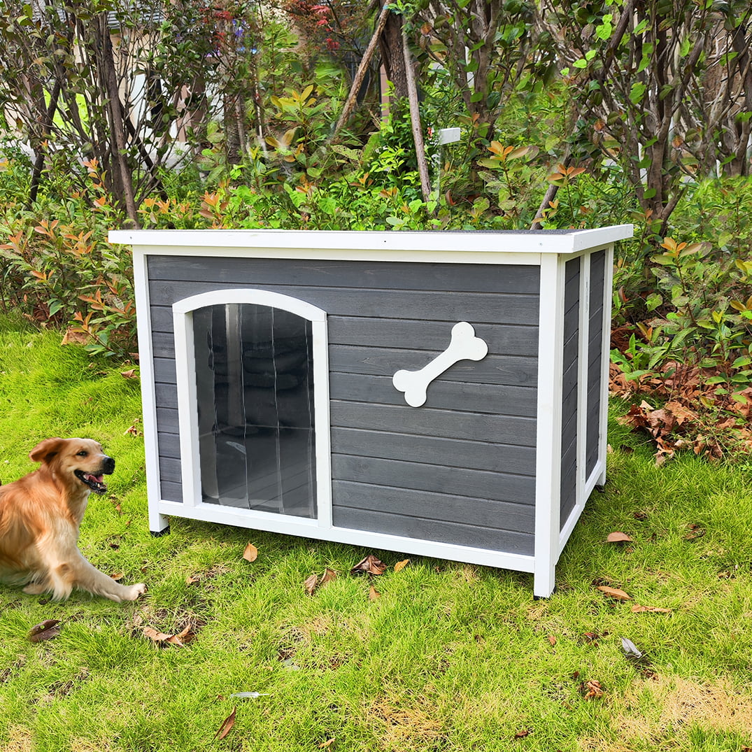 Outdoor Dog House， Large Wooden Waterproof Dog Cage， Windproof Warm Dog Kennel Easy to Assemble