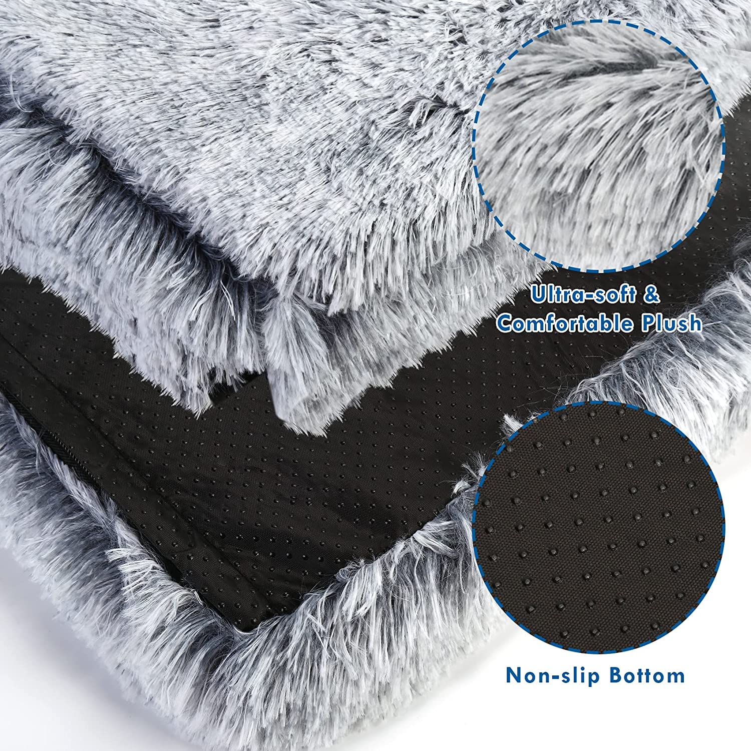 Cat Bed with Blanket Attached，33.5*27.6’’ Small Pet Dog Bed，Cozy Cuddler Mat for Puppy Cat with Washable Cover (Gray-White)